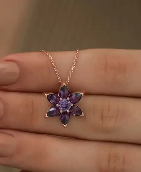 ​gümüş Rose Mor Çiçek Kolye