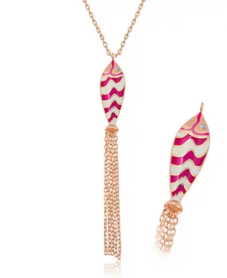 ​gümüş Rose Püsküllü Balık Kolye