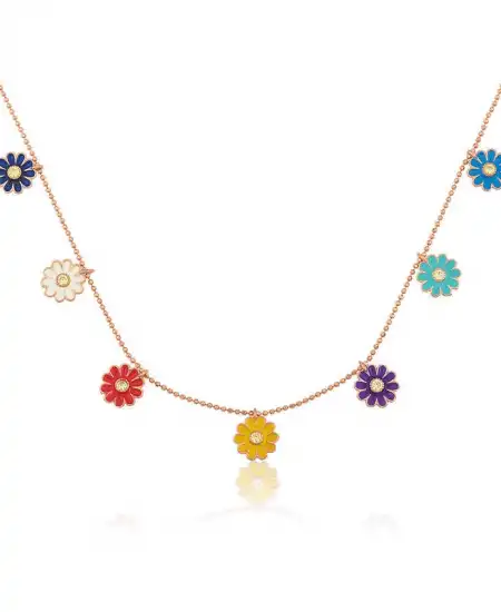 ​gümüş Rose Renkli Papatyalar Kolye