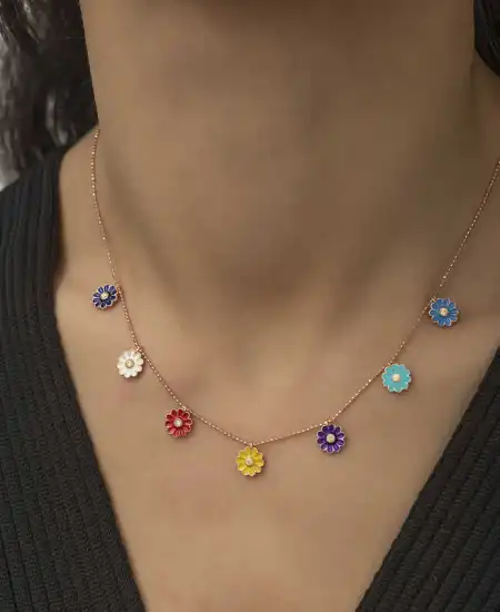​gümüş Rose Renkli Papatyalar Kolye