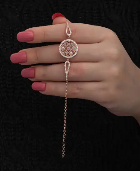 ​gümüş Rose Renkli Yaşam Çiçeği Kadın Bileklik