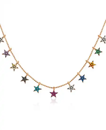 ​gümüş Rose Renkli Yıldızlar Bayan Kolye