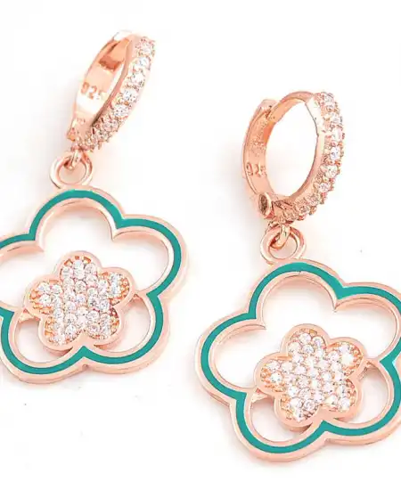 ​gümüş Rose Sallantılı Çiçek Desenli Kadın Küpe