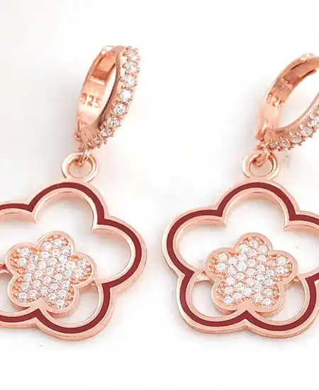 ​gümüş Rose Sallantılı Çiçek Desenli Kadın Küpe