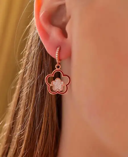 ​gümüş Rose Sallantılı Çiçek Desenli Kadın Küpe