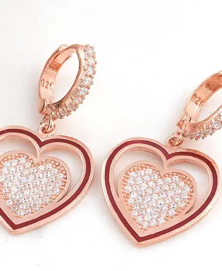 ​gümüş Rose Sallantılı Kalp Kadın Küpe