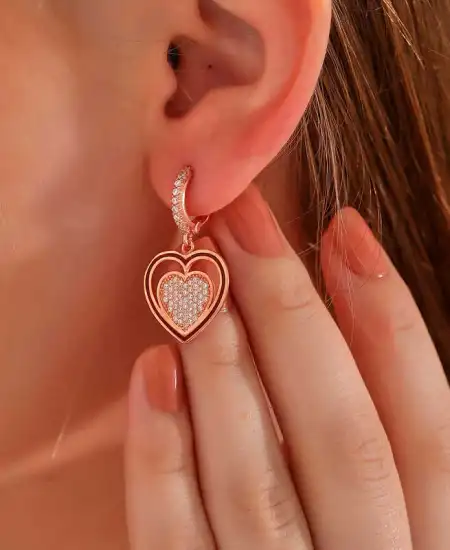 ​gümüş Rose Sallantılı Kalp Kadın Küpe