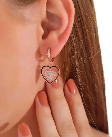 ​gümüş Rose Sallantılı Kalp Kadın Küpe