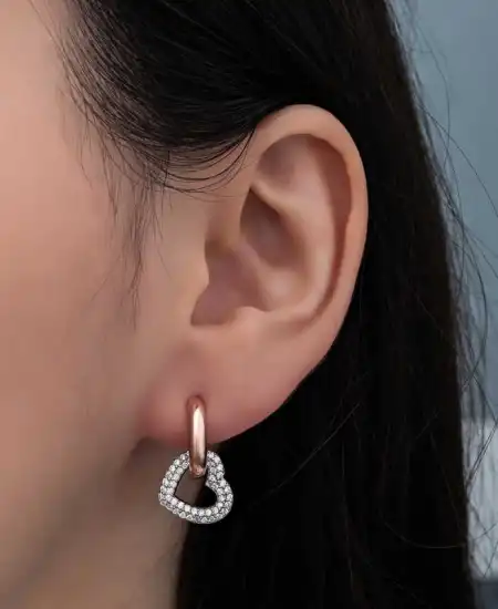 ​gümüş Rose Sallantılı Kalp Kadın Küpe