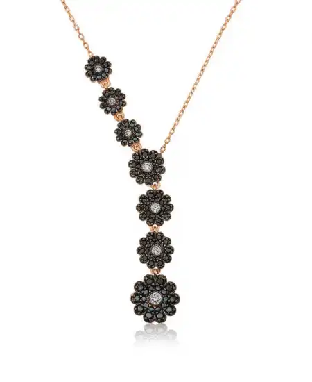 ​gümüş Rose Sıralı Çiçekler Kolye