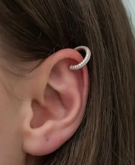 ​gümüş Rose Taşlı Halka Kıkırdak Küpe