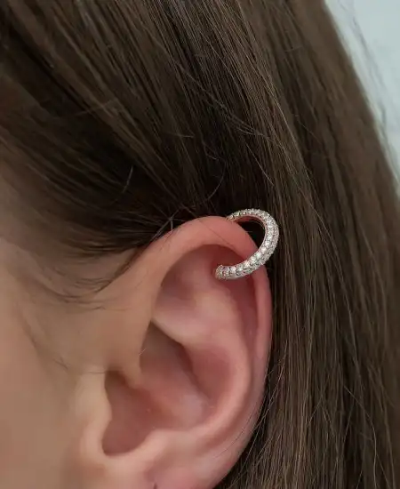 ​gümüş Rose Taşlı Halka Kıkırdak Küpe