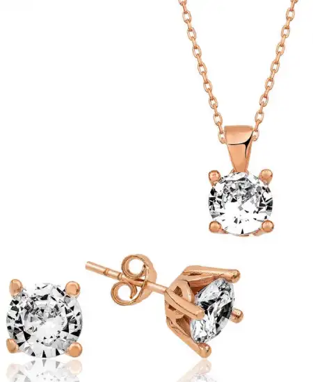 ​gümüş Rose Tek Taş İkili Set