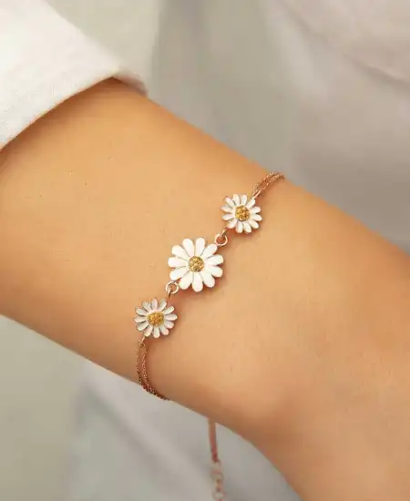 ​gümüş Rose Üçlü Papatya Bileklik