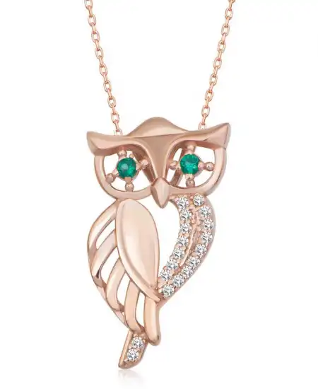 ​gümüş Rose Yeşil Gözlü Baykuş Kadın Kolye