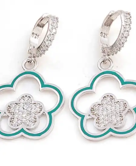 ​gümüş Sallantılı Çiçek Desenli Kadın Küpe