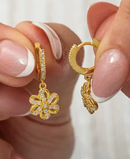 ​gümüş Sallantılı Gold Çiçek Kadın Küpe