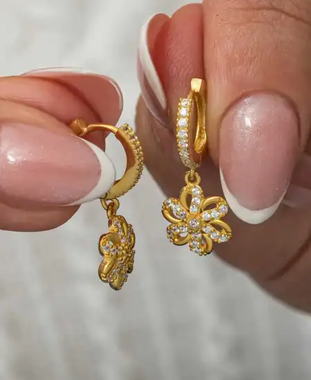 ​gümüş Sallantılı Gold Çiçek Kadın Küpe
