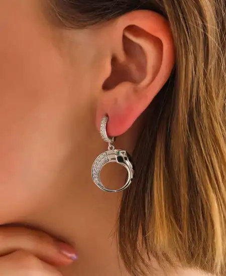 ​gümüş Sallantılı Kaplan Figürlü Kadın Küpe