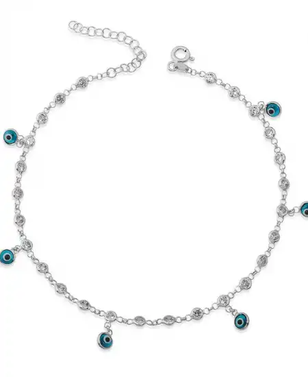 ​gümüş Sıralı Zirkon Taşlı Nazarlı Rodyum Halhal