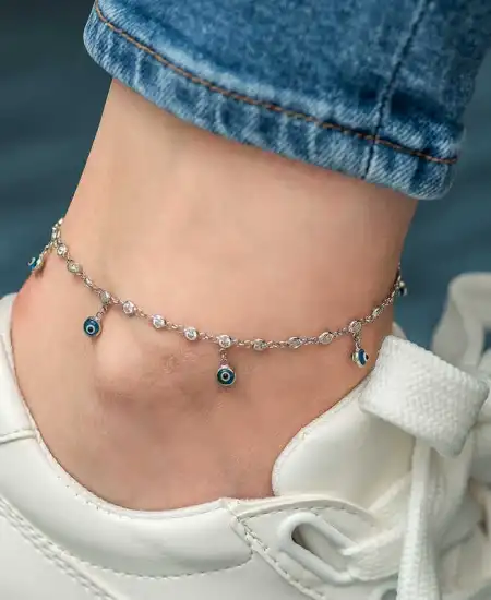 ​gümüş Sıralı Zirkon Taşlı Nazarlı Rodyum Halhal