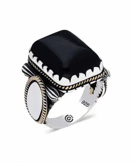 ​gümüş Siyah Oniks  Zirkon Taşlı Kare Erkek