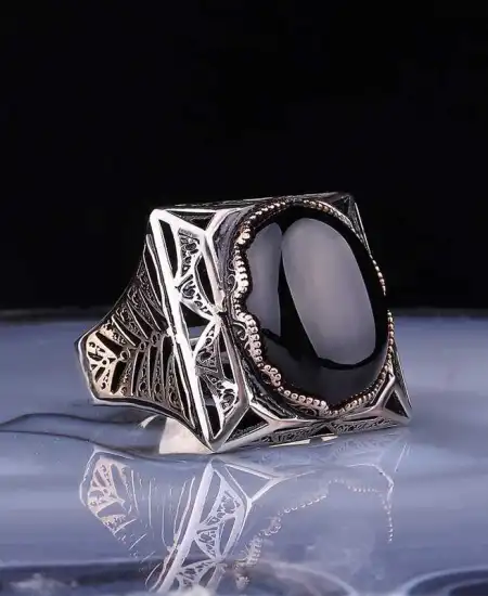 ​gümüş Siyah Zirkon Taşlı Kare Erkek Yüzük