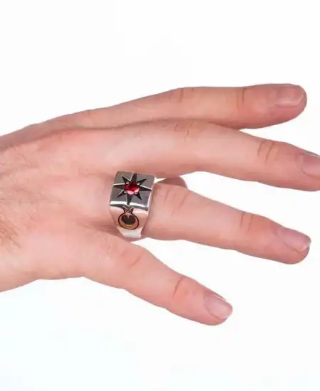 ​gümüş Tek Taşlı Kutup Yıldızı Motifli Erkek Yüzük