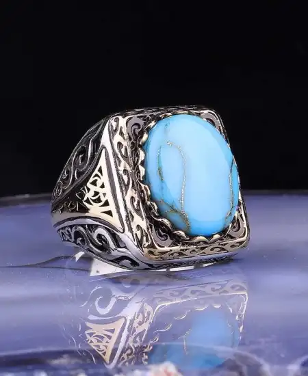 ​gümüş Turkuaz Taşlı Kare Erkek Yüzük