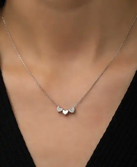 ​gümüş Üç Kalp Kolye