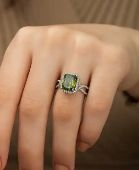 ​gümüş Yeşil Baget Bayan Yüzük