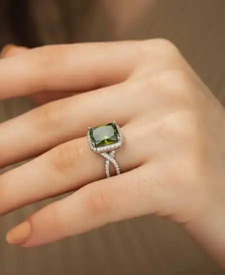 ​gümüş Yeşil Baget Bayan Yüzük