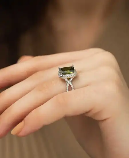 ​gümüş Yeşil Baget Bayan Yüzük