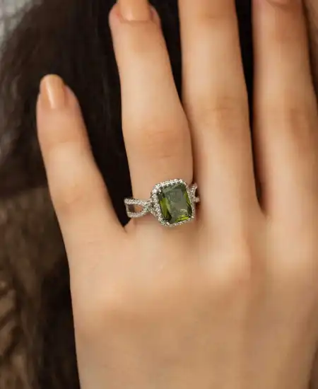 ​gümüş Yeşil Baget Bayan Yüzük