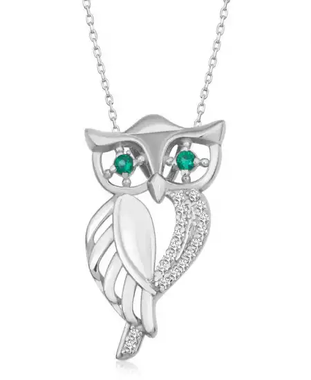 ​gümüş Yeşil Gözlü Baykuş Kadın Kolye