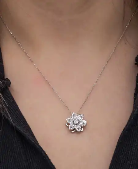 ​gümüş Yıldız Baget Taşlı  Dönen Stres Kadın Kolye