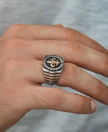 ​gümüş Zambak Çiçeği Desenli Erkek Yüzük