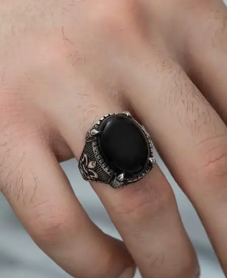 ​gümüş Zambak Çiçeği Desenli Pençe Erkek Yüzük