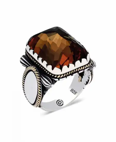 ​gümüş Zirkon Akik Taşlı Kare Erkek Yüzük