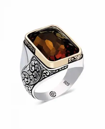 ​gümüş Zultanit Taşlı Köşeli Erkek Yüzük