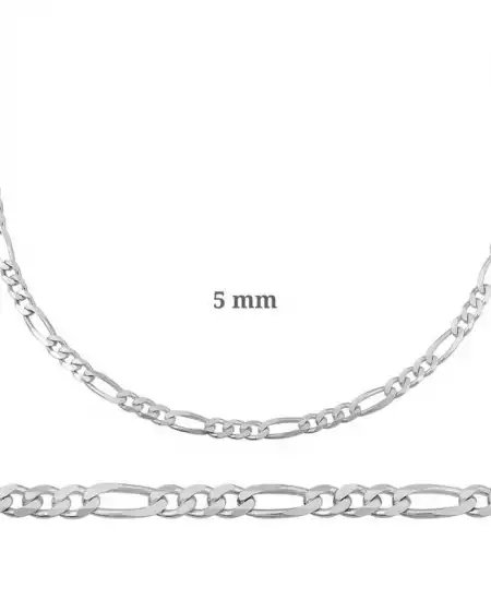 5 Mm Gümüş Figaro Zincir - 140 Mikron