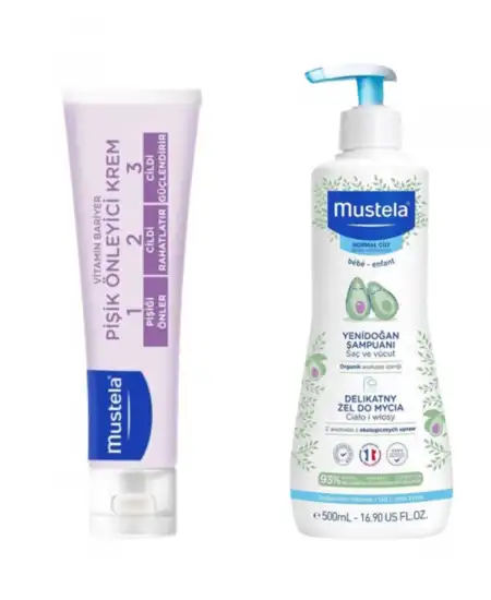 Gentle Cleansing Yenidoğan Saç Vücut Şampuanı 500 mlve Mustela 100Ml Pişik kremi Seti