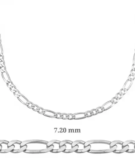 7.20 Mm Gümüş Figaro Zincir - 200 Mikron