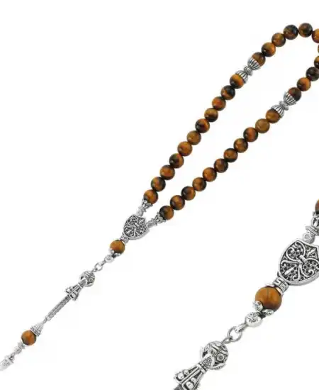 Doğaltaş Metal Püsküllü Kaplan Gözü Taşlı Tesbih