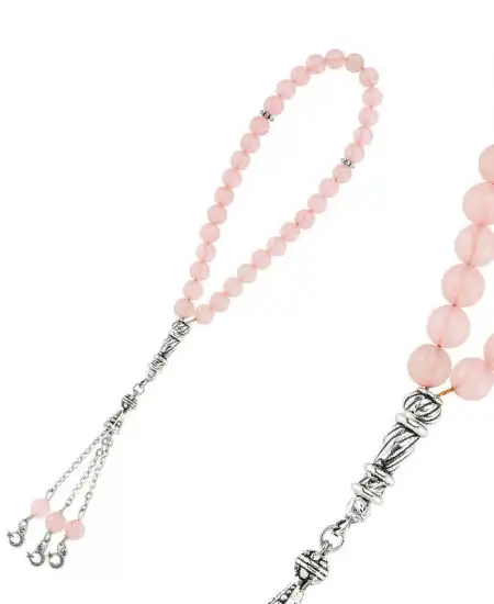 Doğaltaş Metal Püsküllü Pembe Kuvars Tesbih