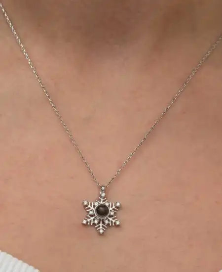 Gümüş 100 Dilde Seni Seviyorum Kar Tanesi Kadın Kolye