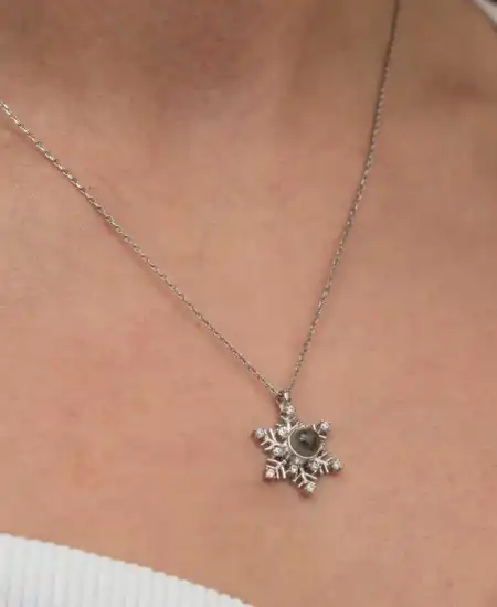 Gümüş 100 Dilde Seni Seviyorum Kar Tanesi Kadın Kolye