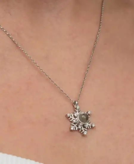 Gümüş 100 Dilde Seni Seviyorum Kar Tanesi Kadın Kolye