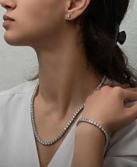 Gümüş 2.5 Mm Beyaz Taşlı Su Yolu Kadın Set