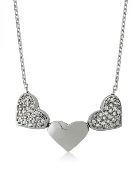 Gümüş 3 Kalpli Bayan Kolye